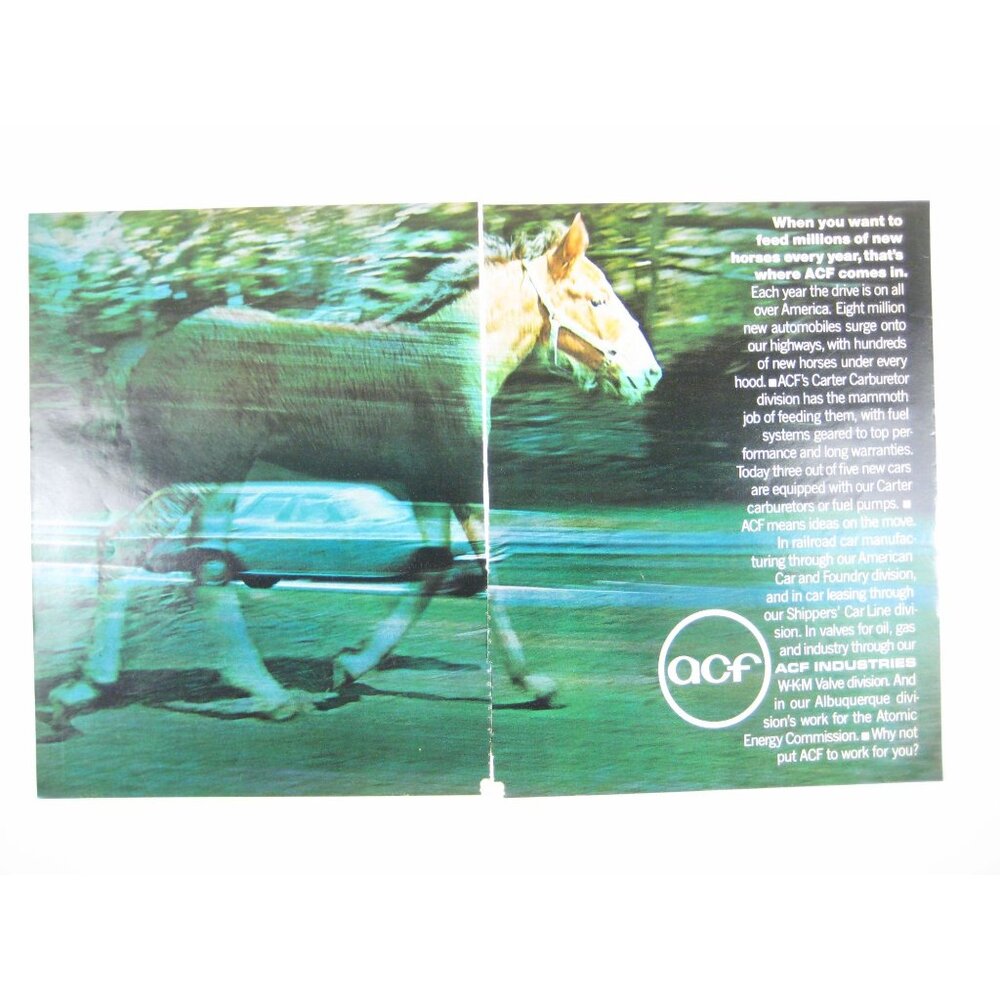 Vintage ACF Advertising Print AD Horse Car Theme 2 Page